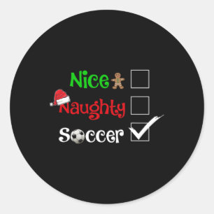 Nice Naughty Soccer Football Santa Christmas Pyjam Runder Aufkleber