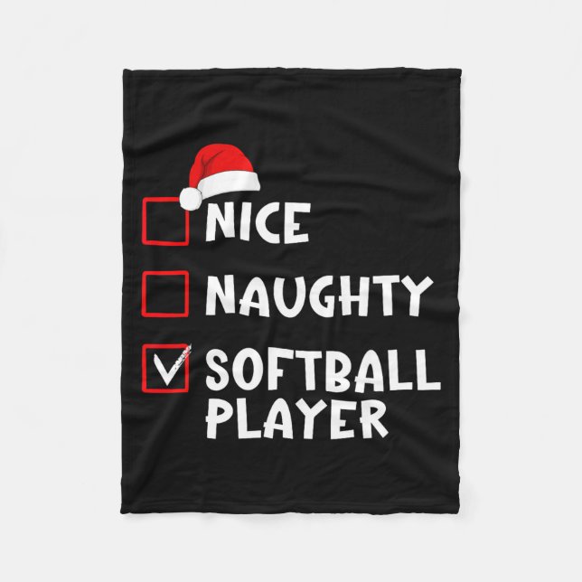 Nice Naughty Softball Player Funny Christmas List  Fleecedecke (Vorderseite)