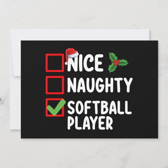 Nice Naughty Softball Player Weihnachtsliste Einladung (Vorderseite)