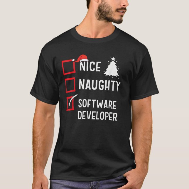 Nice Naughty Software Developer Xmas Holiday Santa T-Shirt (Vorderseite)
