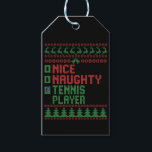 Nice Naughty Tennis Player Funny Christmas Geschen Geschenkanhänger<br><div class="desc">Weihnachten, Santa, Tennis, witzig, witzig, gestrickt, frech, geschenk, player, hässlich, Pullover</div>
