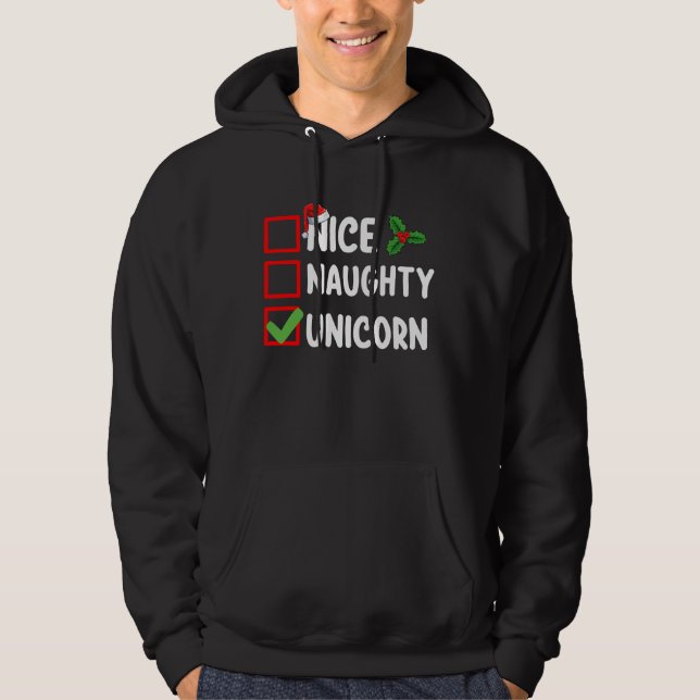 Nice Naughty Unicorn Weihnachtsfeiertag Hoodie (Vorderseite)