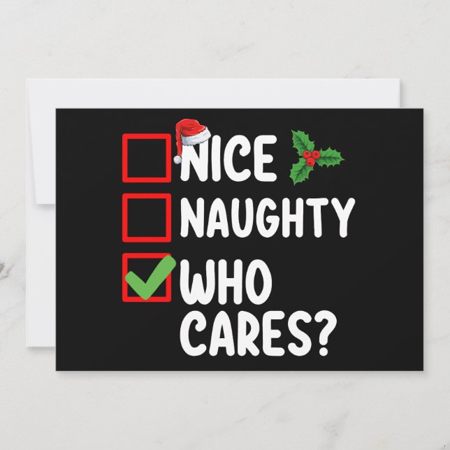 Nice Naughty Who Cares Christmas List Family Einladung (Vorderseite)