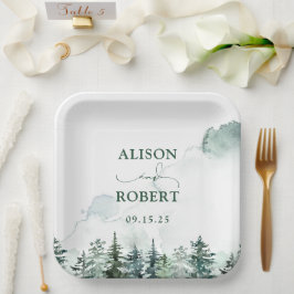 Nice Pine Trees Forest Custom Wedding Pappteller