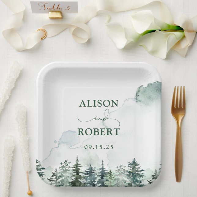 Nice Pine Trees Forest Custom Wedding Pappteller (Hochzeit)