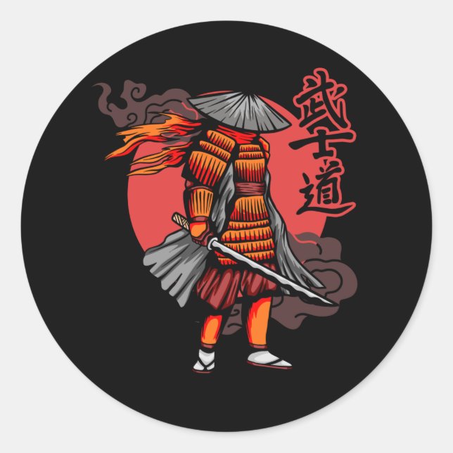 Nice Samurai Retro - Samurai Holding Katana Runder Aufkleber (Vorderseite)