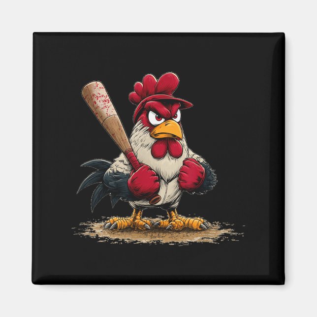Nice Srt Rooster Look For Baseball And Bat Lovers  Magnet (Vorne)