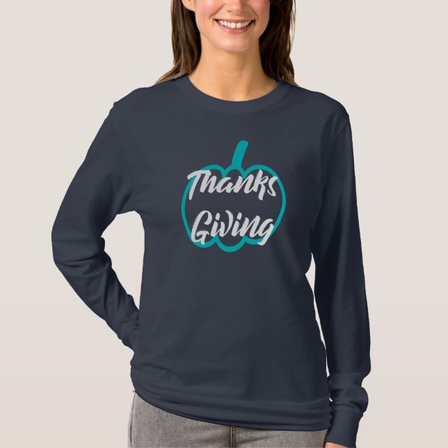 Nice Text Happy Thanksgiving mit Niedlichem Pumpki T-Shirt (Vorderseite)