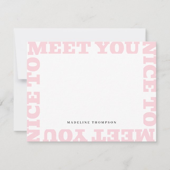 Nice To Meet You | Pink Modern Name  Mitteilungskarte (Vorderseite)