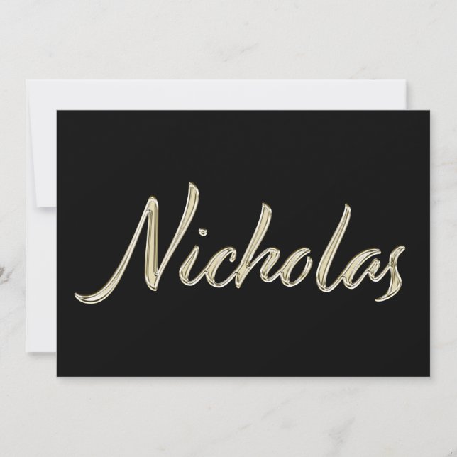 Nicholas Name white gold Handwriting Karte (Vorderseite)