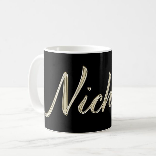 Nicholas Name whitegold Tasse Teetasse Kaffeetasse (Vorderseite Links)