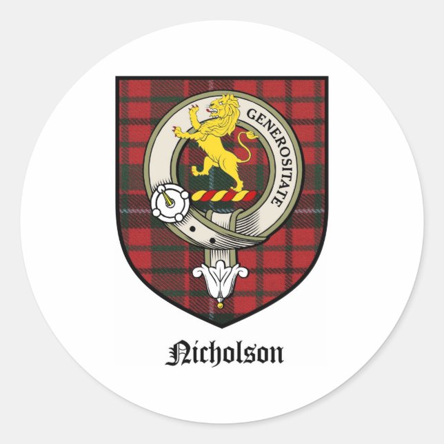 Nicholson Clan Wappen Abzeichen Tartan Runder Aufkleber (Vorderseite)