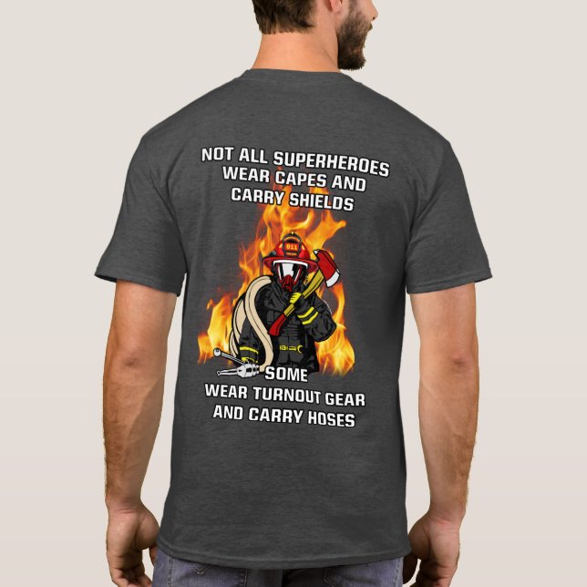 Nicht alle Superhelden... Feuerwehrmann T-Shirt (Rückseite)