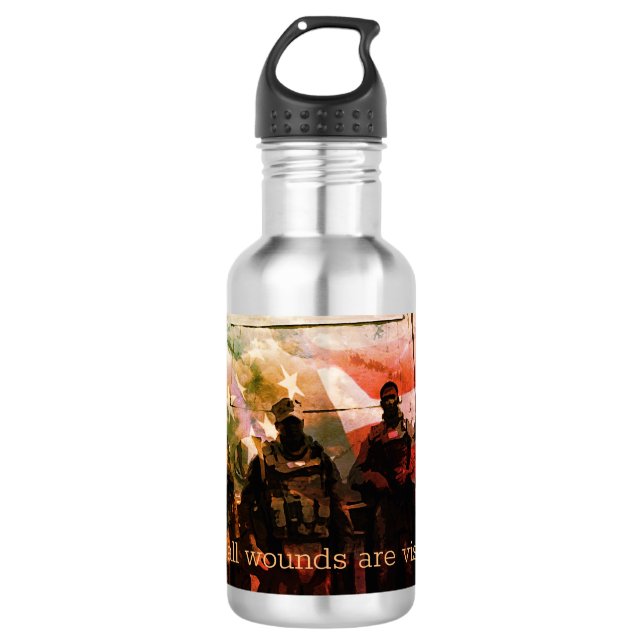 Nicht alle Wunden sind sichtbar PTSD Awareness Fla Edelstahlflasche (Vorderseite)