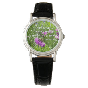 Nicht beunruhigte wilde Blume Christliche Bibel Armbanduhr