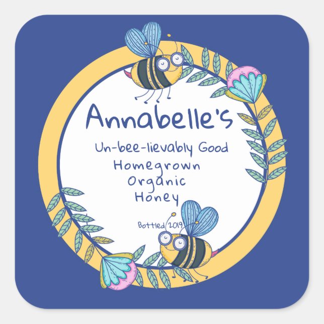 Nicht-Bienen-liebevoll gutes Square Honey Label Quadratischer Aufkleber (Vorderseite)