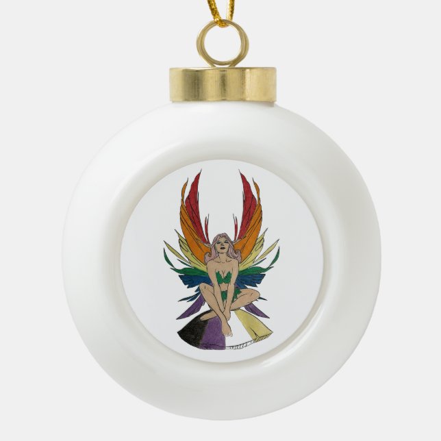 Nicht-binäre Fee Keramik Kugel-Ornament (Vorderseite)
