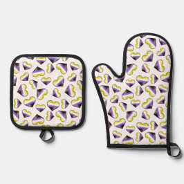 Nicht binäre Flag-Herzen - Weiß Ofenhandschuh & Topflappen-Set