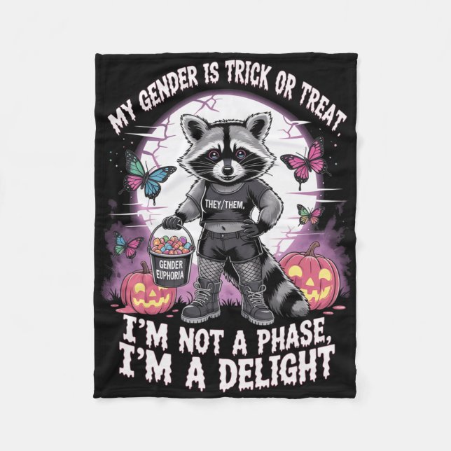 Nicht binäre Halloween-Raccoon-Pronomen keine Phas Fleecedecke (Vorderseite)