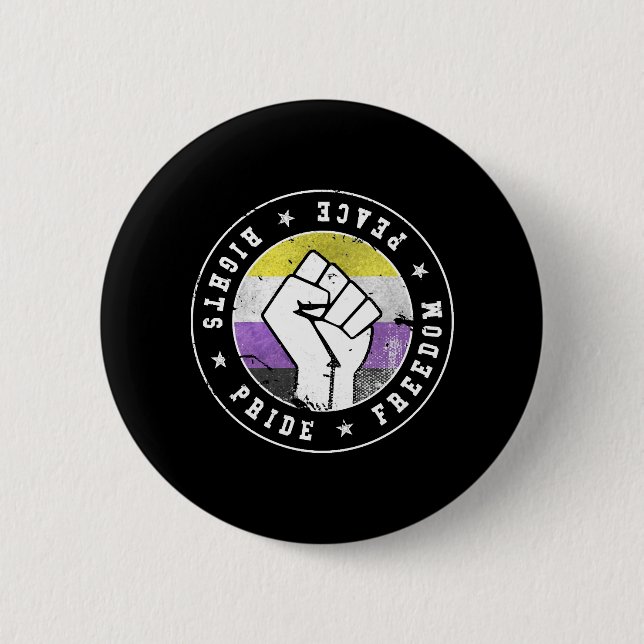 Nicht binäre LGBT-Flagge Emblem W grunge Button (Vorderseite)