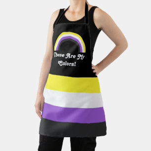 Nicht binäre Stolz-Flagge und Regenbogen mit Text Schürze