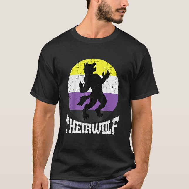 Nicht binärer Stolz für den Theirwolf, nicht binär T-Shirt (Vorderseite)