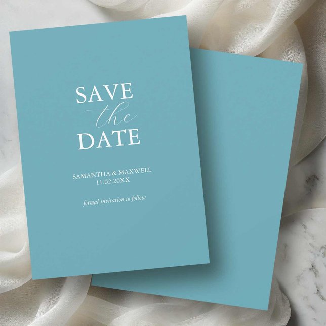 Nicht Foto Blau Minimale Save The Dates Date (non photo save the dates turquoise blue with white typography minimalist design Victoria Grigaliunas)