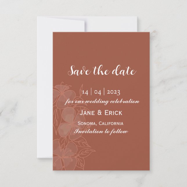 Nicht Foto Einfache Erdfarbenflora Save The Date (Vorderseite)