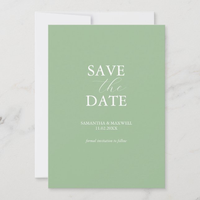 Nicht-Foto-Hochzeit speichern Sie das Datum Grün Save The Date (Vorderseite)