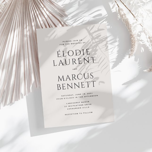 Nicht Foto kühne Namen Moderne Beige Hochzeit Einladung (Von Creator hochgeladen)