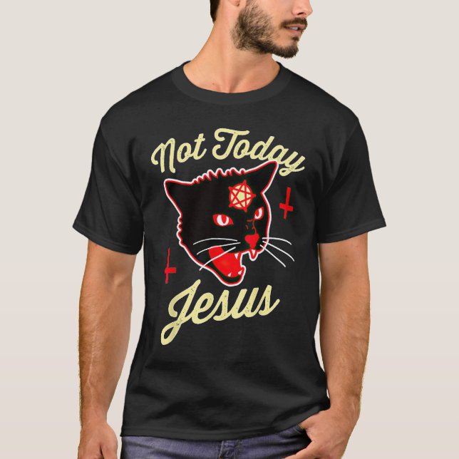 Nicht heute hat Jesus den Satan Cat Todeskreuz Vin T-Shirt (Vorderseite)