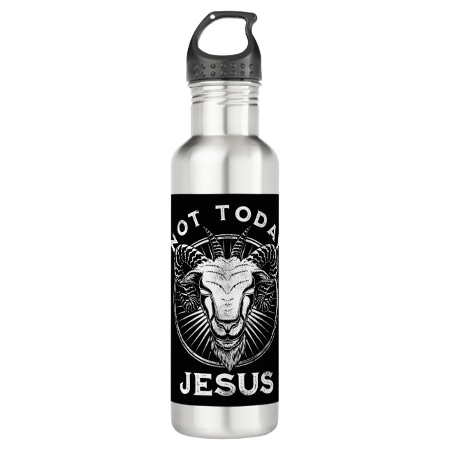Nicht heute Jesus Funny Satanic Atheist Black Goth Edelstahlflasche (Vorderseite)