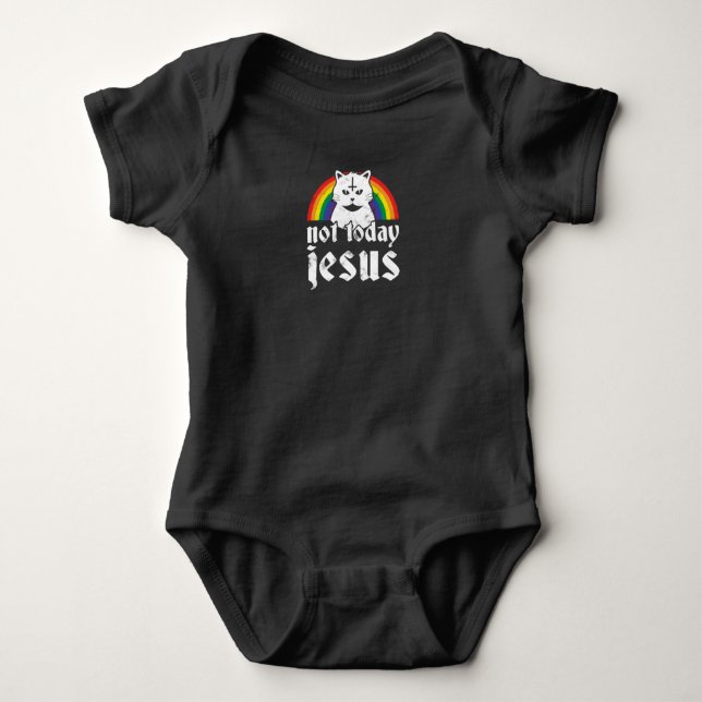 Nicht heute Jesus Hoodie Rainbow Satanic Cat Goth  Baby Strampler (Vorderseite)