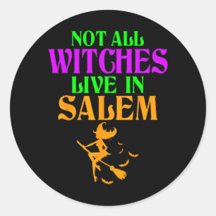 Nicht Hexen leben in Salem Halloween Lustiger Bese Runder Aufkleber