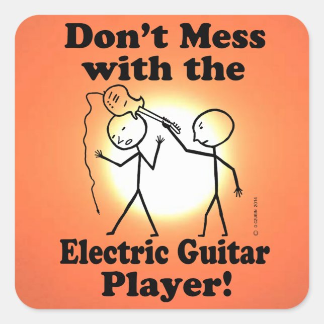 Nicht mit dem Electric Guitar Player Square durche Quadratischer Aufkleber (Vorderseite)