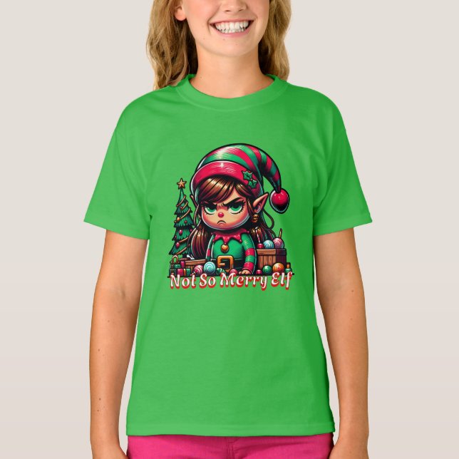 Nicht sehr froh Weihnachtself T-Shirt (Vorderseite)