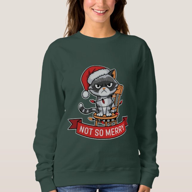 Nicht so froh Weihnachts-Kätzchen Sweatshirt (Vorderseite)