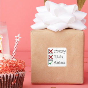 Nicht verrückt, nicht reich, nur asiatisch quadratischer aufkleber