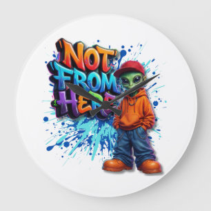 Nicht von hier lustiges Alien-Streetwear-Design Große Wanduhr