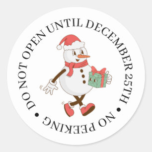 Nicht vor Weihnachten öffnen Schneemann Runder Aufkleber