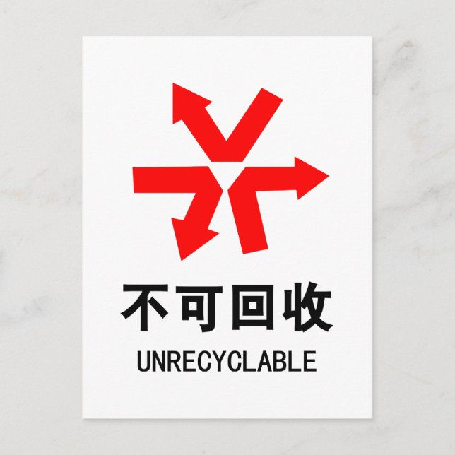 Nicht wiederverwertbar ~ Hanzi-Zeichen in chinesis Postkarte (Vorderseite)