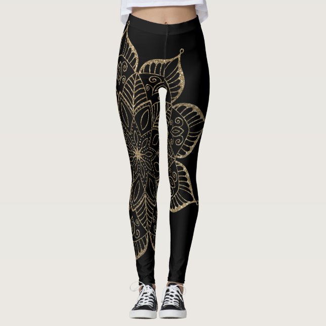 Nicht zentrierte Gold Imitats Glitzer Mandala auf  Leggings (Vorderseite)