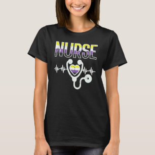 Nichtbinäre Pflegekraft Herz Herzschlag Stethoskop T-Shirt