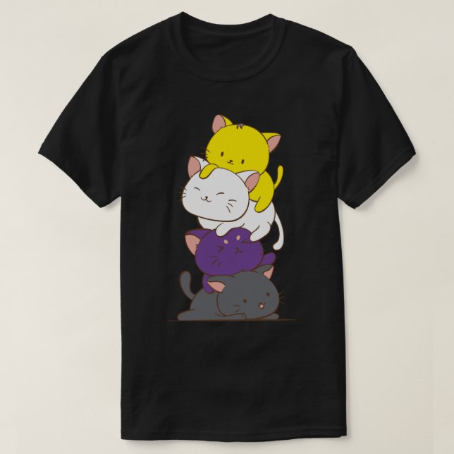 Nichtbinäre Pride Flag Kawaii Katzen Niedlich LGBT T-Shirt (Design vorne)
