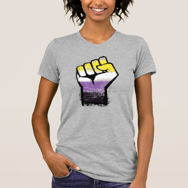 Nichtbinäre Pride- Protestfaust T-Shirt (Vorderseite)