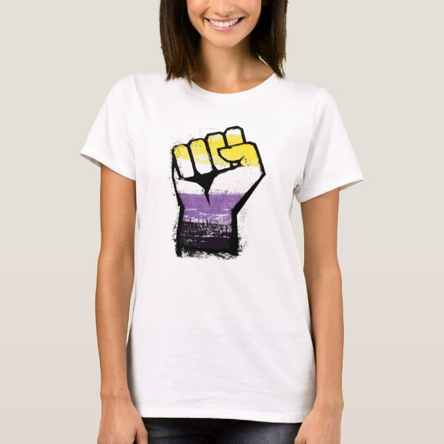 Nichtbinäre Pride- Protestfaust T-Shirt (Vorderseite)