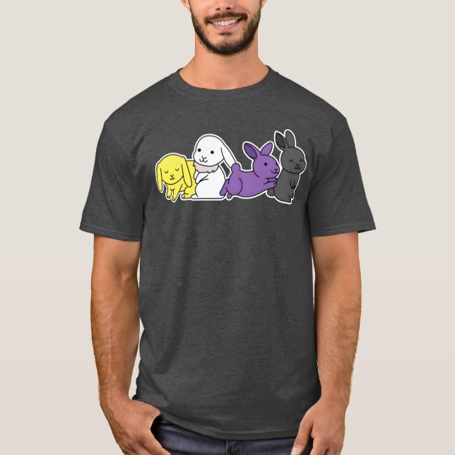 Nichtbinäres Flaggen-Hasen-Design für einen stolze T-Shirt (Vorderseite)
