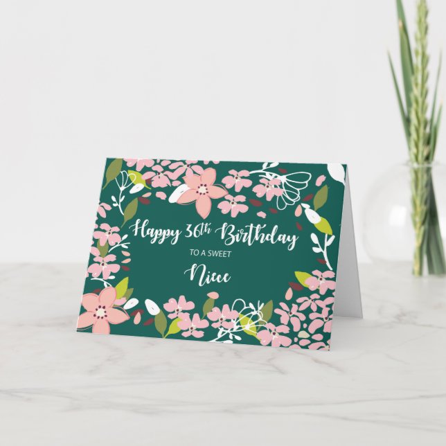 Nichte 36. Geburtstag Grüne Blume Karte (Vorderseite)