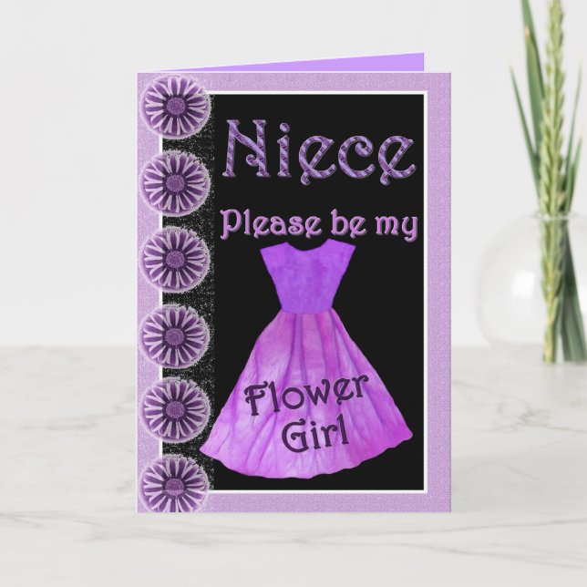 NICHTE Blumen-Mädchen-Einladungs-LILA Kleid Einladung (Vorderseite)