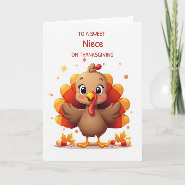 Nichte Erntedankfest Süße Candy Corn Truthahn Karte (Vorderseite)